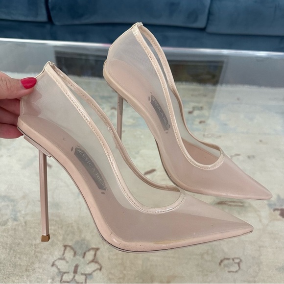 Jessica Black Nude Mesh Pointed Toe Pumps size 40 - Picture 1 of 8
